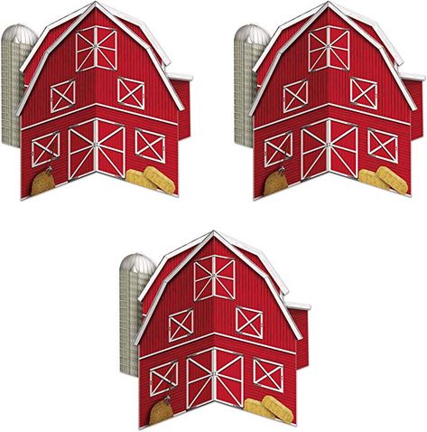 AmazonSmile: Beistle 52194 3Piece 3-D Barn Centerpieces, 10", Multicolored: Kitchen & Dining Farm Party Table, Western Table Decorations, Western Themed Party, Zelda Birthday, Barn Parties, Western Theme Party, Western Parties, Farm Party, Mirror Ornaments