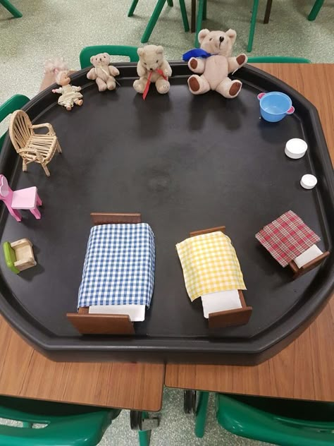 3 Bears Eyfs Ideas, Goldi Locks And The Three Bears, Bears Topic Eyfs, Goldilocks And The 3 Bears Eyfs, Size Activities Eyfs, Goldilocks And The Three Bears Tuff Tray, Eyfs Goldilocks And The Three Bears, Story Tuff Tray Ideas, Traditional Tales Eyfs