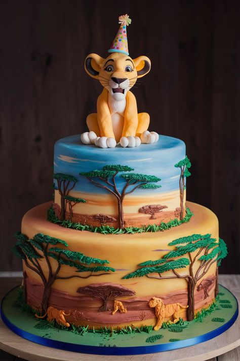 Lion King Birthday Cake Idea Lion King Birthday Cake Ideas, Birthday Cake For 8 Year Boy, Lion Cakes For Kids, Lion King Cake Ideas, Torte Re Leone, Lion King Birthday Cake, King Birthday Cake, Lion Birthday Cake, Lion King Cake