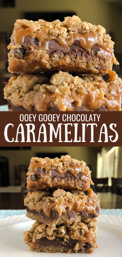 Chocolate Caramel Oat Bars, Recipes With Caramel Chips, Caramelita Cookies, Chocolate Caramelitas, Chocolate And Caramel Desserts, Caramel Bits Cookies, Hard Baking Recipes, Caramel Bits Recipes, Best Cookie Bars