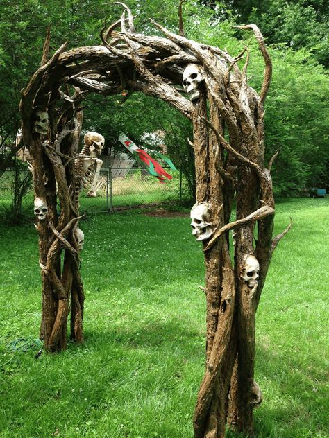 Static: - The Noodle Root Arch | Halloween Forum Halloween Backyard, Pool Noodle Halloween, Diy Halloween Skeleton, Halloween Yard Art, Backyard Celebration, Halloween Forum, The Noodle, Halloween Props Diy, Halloween Graveyard