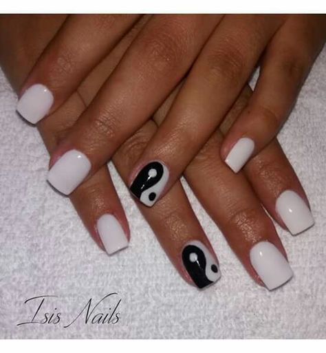 Ying Yang Nail Art, Ying Yang Nails, Yin Yang Nails, Shape Nails, Spring Acrylic Nails, Finger Nails, Casual Nails, Coffin Shape, Nail Stuff