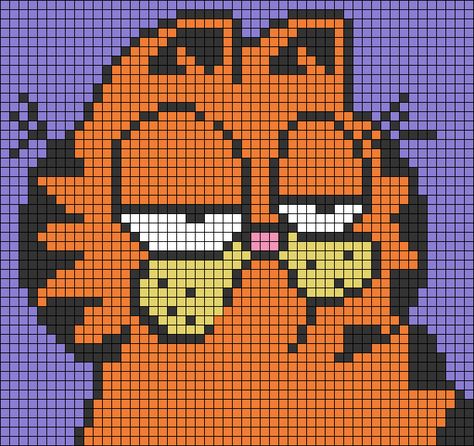 Alpha pattern #61277 | BraceletBook Garfield Tapestry, Garfield Grid Pattern, Garfield Alpha Pattern, Garfield Pixel Art, Crochet Graph Patterns Easy, Crochet Tapestries, Crochet Grid, Graph Crochet, Amazing Crochet