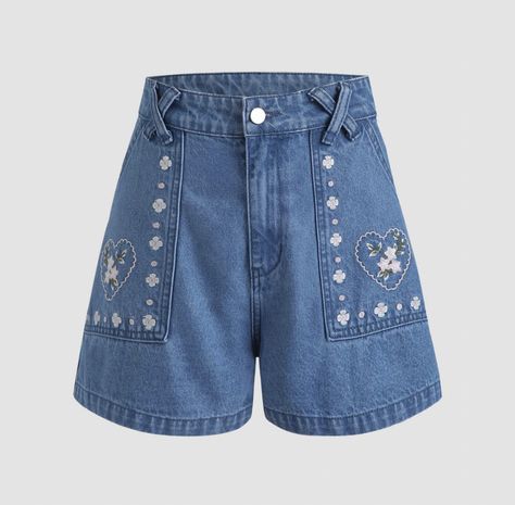 Floral Denim Shorts, Embroidery Denim, Floral Denim, Mini Shorts, Trendy Clothes For Women, Cute Fashion, Floral Embroidery, Classy Outfits, Cider