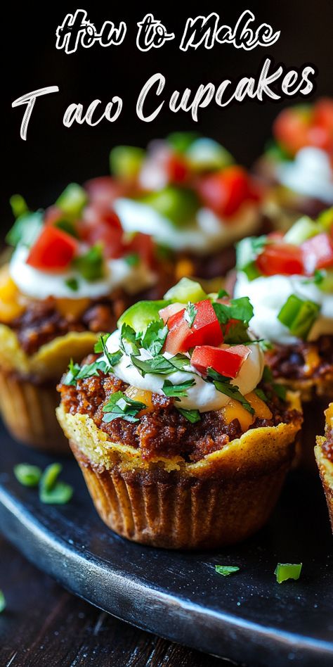 Taco Cupcakes Taco Cupcakes Recipe, Taco Cupcakes With Tortillas, Tacos In Muffin Pan, Crunchy Taco Cupcakes, Taco Muffin Cups, Taco Cupcakes Wonton, Taco Cups With Tortillas Muffin Tins, Cupcake Tacos, Taco Bites Appetizers