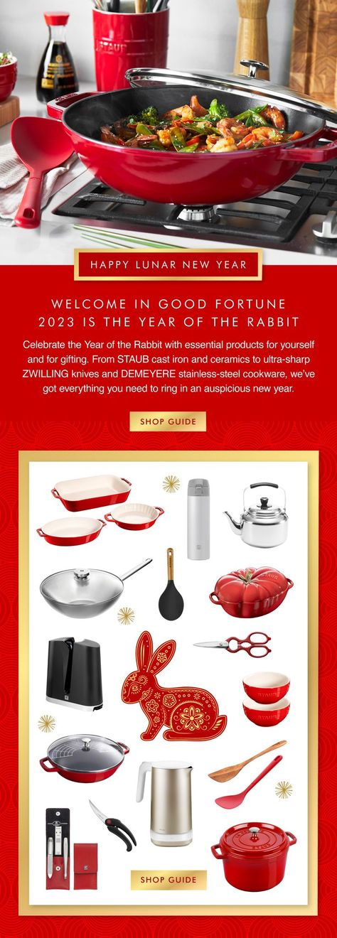 Gift yourself and others with essential products for Lunar New Year celebrations and good fortune the whole year long. From kitchen to tabletop and beyond, let ZWILLING help you welcome in a new year of happiness and prosperity. Shop Lunar New Year gift ideas and other essentials for an auspicious start to the Year of the Rabbit. The perfect gift guide for Lunar New Year gift sets or Lunar New Year gift baskets. Kitchen Gift Baskets, New Year Gift Ideas, Lunar New Year Gift, The Year Of The Rabbit, New Year Sale, Essential Products, Happy Lunar New Year, Kitchen Must Haves, Year Of The Rabbit