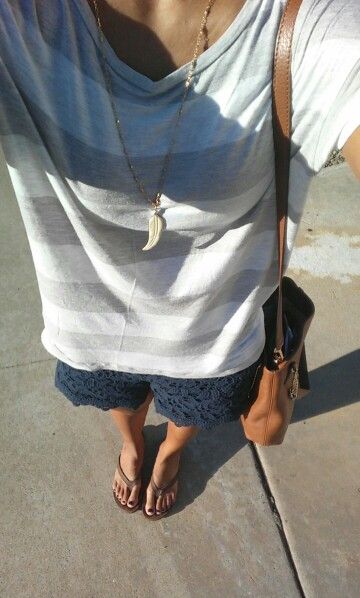 Lace shorts, stripe tee, Heather Gardner necklace, Michael Kors satchel and as always Rainbow flip flops. Fall outfit in San Diego :) Rainbow Flip Flops Outfit, Outfits With Flip Flops, Flip Flops Outfit, Flops Outfit, Rainbow Flip Flops, Summer Loving, Michael Kors Satchel, Stripe Tee, Casual Sporty