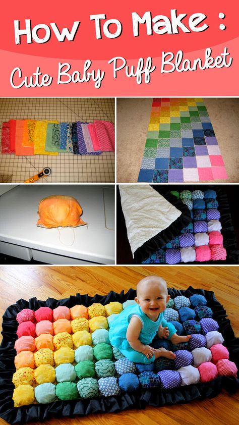 Here is a cute and fun baby quilt idea perfect for moms to be or babies.  If you're trying to figure out the perfect present for an expecting mother or a baby's upcoming birthday, then look no further. Puff Blanket, Blankets Knitted, Baby Puffs, Diy Gifts To Make, Diy Sy, Projek Menjahit, Puff Quilt, Cute Diy Projects, Diy Bebe