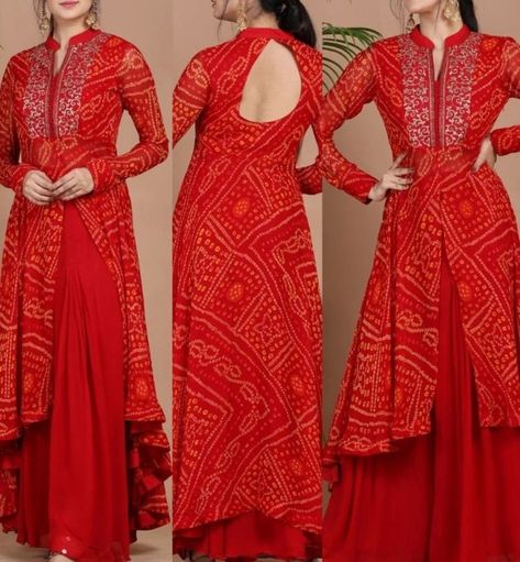 Bandani Dresses Pattern, Leriya Gown Design, Badhni Saree Blouse Design, Bandini Dress Designs, Latest Bandhani Dress Pattern, Bandhej Blouse Designs, Bandhani Kurti Designs Latest, Bandhini Dress Patterns, Bandhej Suits Design