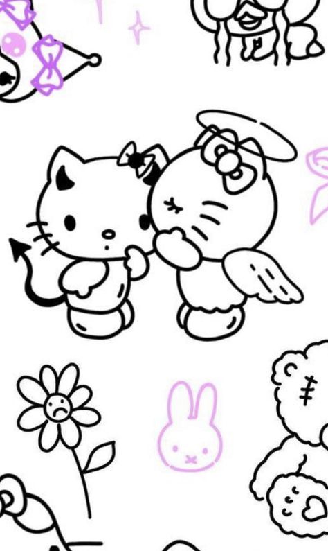 Hello Kitty Outline, Aesthetic Hello Kitty, Hello Kitty Tattoo, Kitty Tattoos, Kitty Tattoo, Cute Hand Tattoos, Hello Kitty Tattoos, Tattoo Outline Drawing, Pin Search