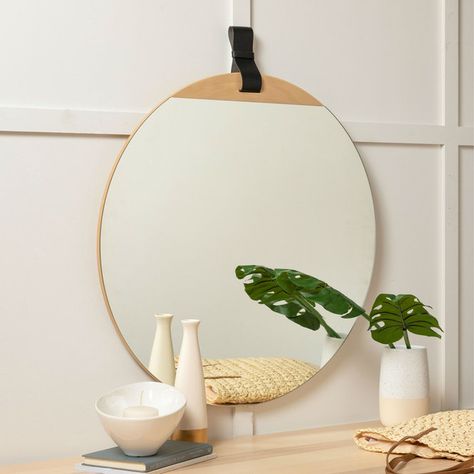 Relax, stay awhile, let our Boho Babe Mirror do all the decorating for you. Its blonde wood finish and leather accent strap fit in with an eclectic vibe. Both a Black and a Brown leather strap are provided and are interchangeable to blend into a contemporary bathroom, bedroom or living room. Round Hanging Mirror, Film Decor, Farmhouse Side Table, Salon Suites, Cute Dorm Rooms, Blonde Wood, Hanging Wall Mirror, Contemporary Bathrooms, Natural Home Decor