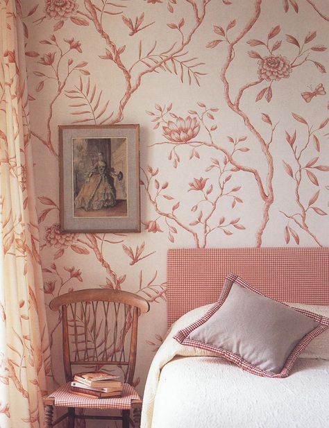 Wood Pattern Wallpaper, Coral Home Decor, Pink Headboard, Pastel Interior, White Wood Wall, Wood Curtain, Peony Wallpaper, Retro Interior, Pink Interior