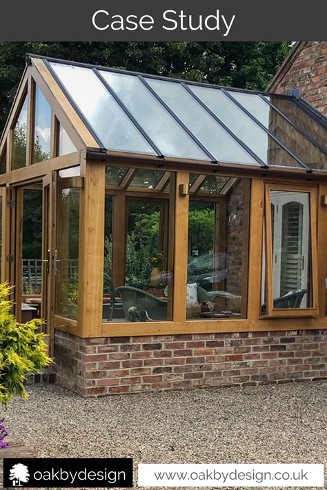 Replacing an old conservatory, this oak framed garden room with its glazed roof is so light and airy and a welcome addition to our clients home  #oakbydesign #oakgardenroom #bespokedesign #madeinyorkshire Cottage Conservatory, Old Conservatory, Oak Framed Extensions, Garden Room Extensions, Oak Framed Buildings, Room Addition, Room Extensions, Glass Room, Extension Ideas