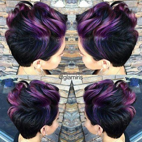 Gorgeous purple! Pixie Hair Color, Curly Pixie Hairstyles, Hair Color Purple, Funky Hairstyles, Short Hair Color, Short Haircut, Love Hair, Pixie Hairstyles, Great Hair