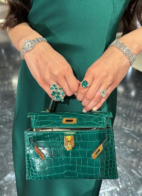 Hermes Crocodile Bag, Emerald Watch, Mini Kelly, My Style Bags, Luxury Bags Collection, Handbag Essentials, Luxury Girl, Crocodile Bags, Couture Outfits