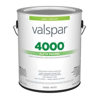 Valspar 4000 Satin White Enamel Interior Paint (1-Gallon) in the Interior Paint department at Lowes.com White Ceiling Paint, Lowes Paint, White Interior Paint, Wall Stains, Valspar Paint, Glazed Brick, Flat Interior, Paint Types, Paint Primer