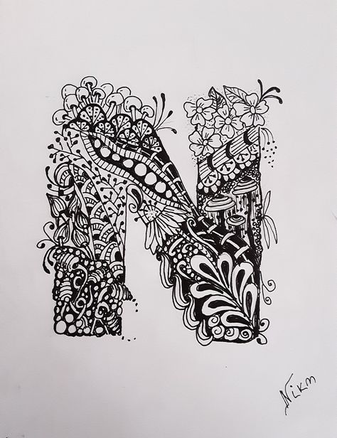 Zentangle art N🇬🇷 Zentangle Numbers, Dangles Doodles, Zentangle Letters, Ks3 Art, Doodle Mandala, Art Zentangle, Calligraphy Ideas, Zentangle Ideas, Zentangle Artwork