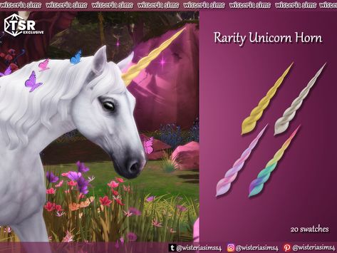 The Sims 4 Accessories, Unicorn Horn For Horse, Unicorn Picture, Sims Pets, Sims 4 Piercings, Sims Packs, Sims 4 Game Mods, Fantasy Horses, Sims 4 Teen