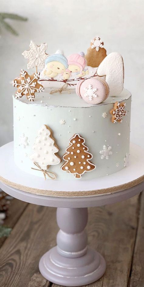 47 Cute Birthday Cakes For All Ages : 18th birthday cake Winter Cake Ideas Birthday, Cake Winter Birthday, Winter First Birthday Cake, Winter Birthday Cakes, Winter Cakes Birthday, Winter Birthday Cake Ideas, Birthday Cake Winter, Two Tone Cake, December Birthday Cake