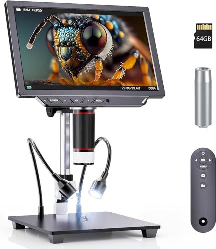 Dcorn 4K Digital Microscope - 2000X Magnification, 10" Coin Microscope with 52MP Camera Sensor, Perfect for Soldering, Electronics Repair,and Full Coin Observation, 64GB Included Camera Sensor, Digital Microscope, Soldering, Guide Book, High Resolution, Coin, Electricity, Resolution, Repair