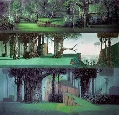 Disney Sleeping Beauty background paintings by Eyvind Earle. I would love to do this Sleeping Beauty Eyvind Earle, Eyvind Earle Disney, Disney Landscape Art, Sleeping Beauty Background Art, Eyvind Earle Sleeping Beauty, Sleeping Beauty Landscape, Disney Background Art, Sleeping Beauty Background, Sleeping Beauty Forest