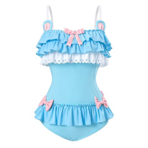 Kawaii Costumes, Teddy Bear Onesie, Bear Onesie, Costume Making, Ruffle Swimsuit, Bear Ears, Satin Bow, Really Cute Outfits, Pretty And Cute