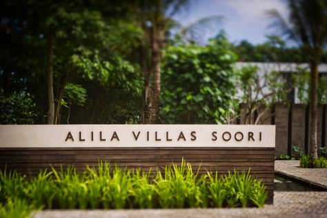 Alila Villas Soori Monument Signage, Pylon Signage, Entrance Signage, Hotel Landscape, Compound Wall Design, Park Signage, Boundary Wall, Monument Signs, Wall Signage