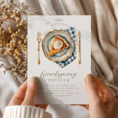 Vintage Elegant Friendsgiving Pumpkin Pie Invitation Elegant Friendsgiving, Pie Invitation, Friendsgiving Potluck, Thanksgiving Invitation, Four O Clock, Vintage Elegant, Pumpkin Pie, Invitation Zazzle, Vintage Shops