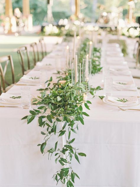 Loose Greenery Wedding Table, Foliage Wedding Table Runner, Loose Greenery Table Runner, Greenery Farm Table Wedding, Wedding Floral Table Runners, Candles And Greenery Centerpiece Long Table, Greenery Runners For Wedding Tables, Greenery Centerpiece Long Table, Greenery Runner Wedding