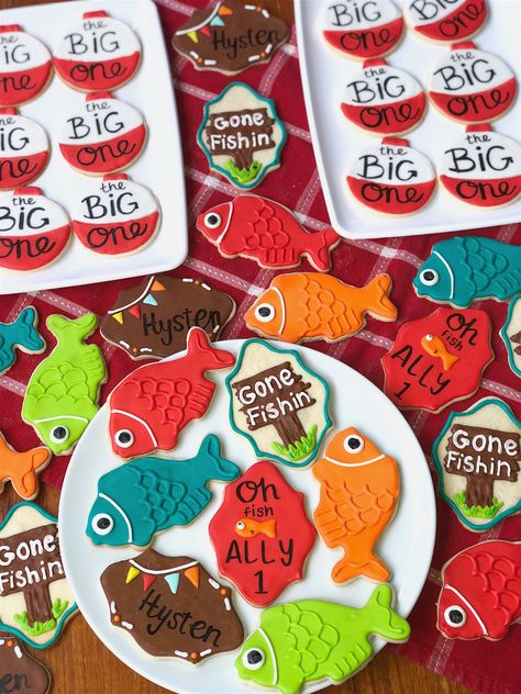 First Birthday Cookies, Theme Cookies, Fishing Theme, Birthday Cookies, First Birthday, First Birthdays, 1st Birthday, Sugar Cookie, Fishing