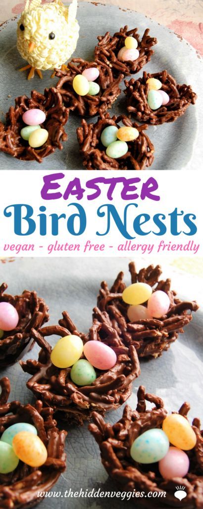 These Vegan, Gluten Free Bird Nest Cookies are a fun Easter treat and can be made free of dairy, nuts, and gluten. thehiddenveggies.com Easter Gluten Free, Bird Nest Cookies, Paleo Easter, Healthy Easter Treats, Birds Nest Cookies, Hula Hop, Easter Deserts, Cookies Sans Gluten, Vegan Easter Recipes