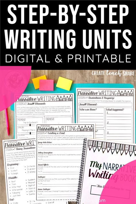 These writing units provide students with step-by-step lesson for teaching different genres of writing. The units include informative writing, opinion essays, and personal narratives. Teach students how to generate ideas, organize their writing, use transitions, and edit and revise. These units provide activities that walk students through writing their first compositions and give them skills they need for writing in the future. These units are perfect for 3rd, 4th, and 5th grade. Generating Ideas For Narrative Writing, Opinion Essay, 5th Grade Writing, Personal Writing, 3rd Grade Writing, 4th Grade Writing, Becoming A Teacher, 5th Grade Classroom, 4th Grade Classroom