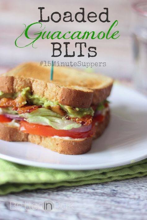 loaded Guacamole BLTs #15MinuteSuppers Loaded Guacamole, Blt Recipe, Recipes For Sandwiches, Writing Recipes, Blt Recipes, Best Lunch Recipes, Recipes Sandwiches, Food Sandwiches, Sandwich Ideas