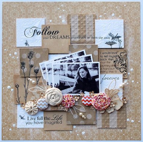 beautiful hand-made embellishments by the amazing Melinda Spinks/The Scrap Farm Scrapbooking Box, Black Scrapbook, Scrapbook Design, Follow Your Dreams, Wedding Scrapbook, Photo Layouts, Scrapbook Sketches, Photo Scrapbook, Scrapbook Page Layouts