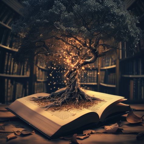 Enchanted Tree Library: A #mystical tree grows from the pages of an open #storybook in a #whimsical library. #fantasyart #digitalart #stockcake ⬇️ Download and 📝 Prompt 👉 https://stockcake.com/i/enchanted-tree-library_177838_30360 Whimsical Library, Tree Library, Gothic Tree, Enchanted Tree, Presents Ideas, Magical Tree, An Open Book, Wishing Tree, Library Images