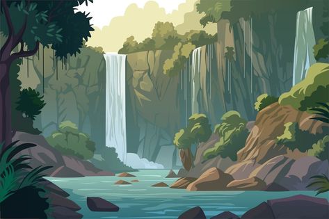 Background Waterfall Fall Illustration Art, Waterfall Drawing, Waterfall Background, Advertisement Background, Sketchbook Challenge, Autumn Illustration, Water Fall, Fall Background, Drawing Process