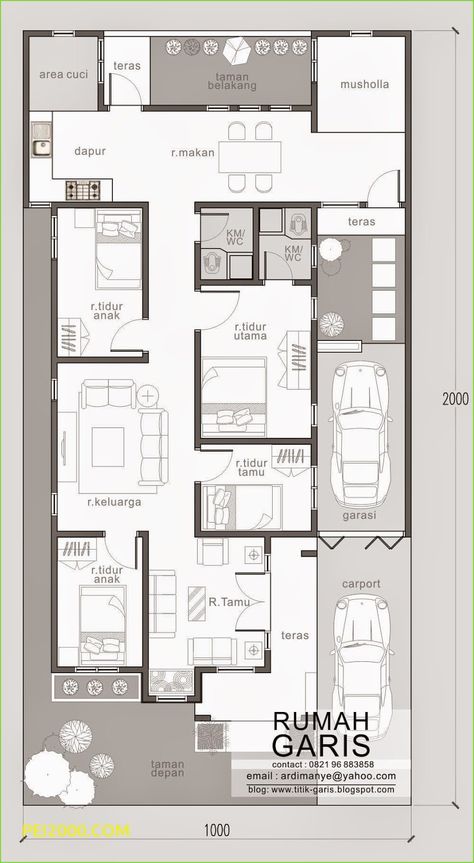 Denah Rumah 4 Kamar Dan Mushola - Arcadia Desain Minimalis House Design, House Projects Architecture, Home Design Floor Plans, House Construction Plan, Minimal House Design, House Layout Plans, Minimalist House Design, House Blueprints, Bedroom House Plans