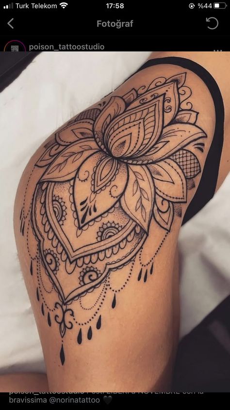 Mandala Tattoo Back Women, Mandela Leg Tattoos, Thigh Tattoos Women Dream Catcher, Thigh Tattoos Women Mandala, Hip Tats For Women, Big Leg Tattoos For Women, Tigh Tattoo Woman, Thigh Mandala Tattoo, Upper Leg Tattoos Women