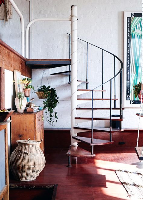 SarahN_spiralstair European Apartment, Melbourne House, Frame House, Spiral Stairs, Cute Stuff, Loft Living, Vintage Interior, Spiral Staircase, Dream Houses