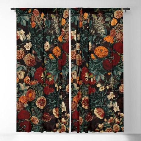 Mindy Kaling's Floral Botanical Curtains Bring in Outdoors In | Apartment Therapy Jewel Tone Room, Retro Style Art, Peaceful Neighborhood, Garden Print, The Curtains, Floral Curtains, Home Shopping, Dark Floral, Blackout Windows