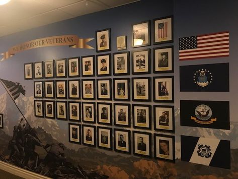 Veteran Wall Of Honor Ideas, Wall Of Honor For Veterans, Veterans Wall Of Honor Ideas, Wall Of Honor Ideas, Happy Birthday Marines, Military Office, Activities Director, Senior Living Activities, Wall Of Honor