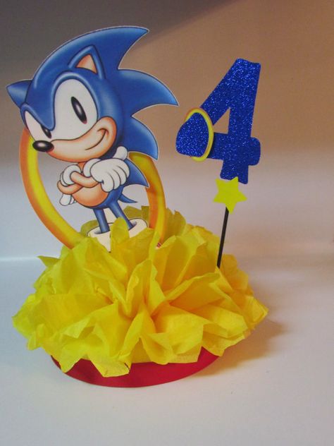 Sonic Hedgehog Birthday Party Centerpiece by KhloesKustomKreation, $17.00 Sonic Centerpieces, Toddler Birthday Themes, Sonic Cake, Sonic Hedgehog, Sonic Birthday Parties, Bday Party Kids, Sonic Party, Hedgehog Birthday, 5th Birthday Party Ideas