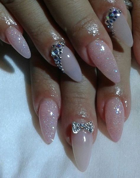 Light Pink And Silver Nails, Light Pink Nails, Sparkly Wedding, Pink Sparkly, Pink Acrylic, Pink And Silver, Pink Acrylic Nails, Silver Nails, Prom Nails