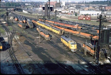 Milwaukee Road Shops in June 1967 | Looking east from the 35… | Flickr Railroad Photoshoot, Milwaukee Skyline, Atlanta Travel, Milwaukee City, Milwaukee Road, Railroad Pictures, Union Pacific Railroad, Train Depot, Railroad Photos