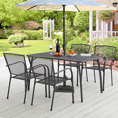 (eBay) YODOLLA 5-Piece Outdoor Metal Dining Set Garden Table & Chair w/ Parasol Hole Womens Corset Tops, Metal Dining Set, Dining Outdoor, Patio Dining Table, Stackable Chairs, Outdoor Dining Set, Table And Chair Sets, Patio Table, Patio Dining