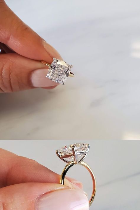 Cushion Cut Engagement Ring Setting, Slim Band Engagement Ring, Square Ring Gold Band, Solitaire Engagement Ring Square, Gold Band Engagement Rings Square, Square Diamond Gold Band Engagement Ring, Cushion Engagement Ring Gold Band, Yellow Gold Cushion Engagement Ring, Engagement Ring Setting Types