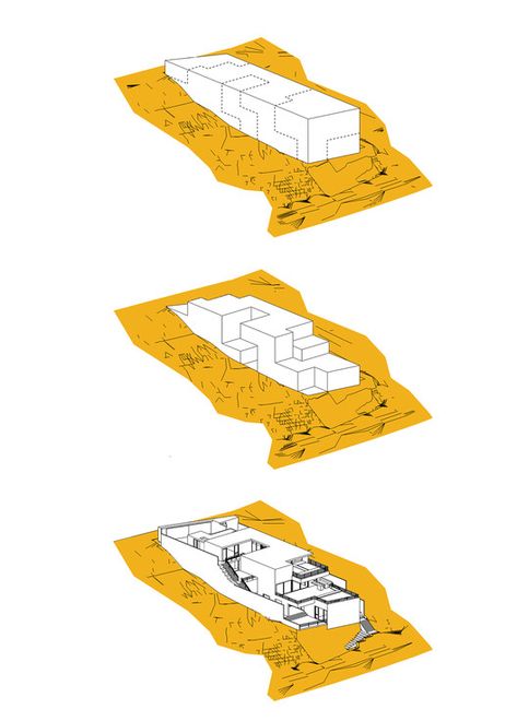 Section Building Architecture, Building On Slope, Building On A Slope, Diagrams Architecture, Housing Concept Diagram, Hill Architecture Concept, Interesting Sections Architecture, Illustrated Section Architecture, Koshino House