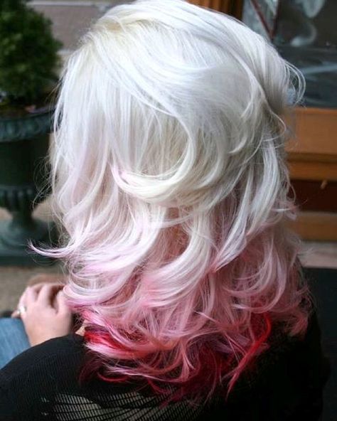 platinum blonde and red reverse ombre Blonde And Pink, Reverse Ombre Hair, Shadow Hair, Reverse Ombre, Red Ombre Hair, Ombre Highlights, Ombre Hair Blonde, Hair Ombre, Red Ombre