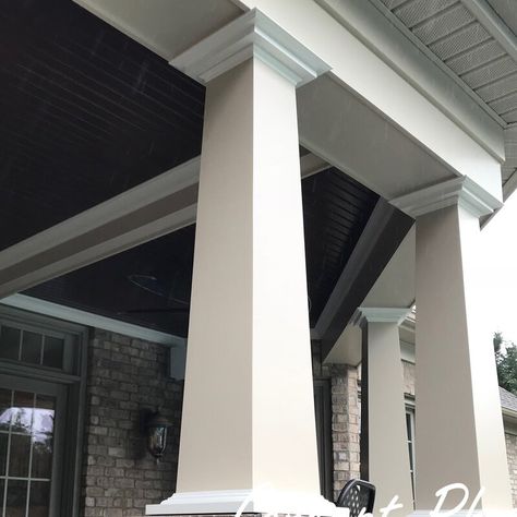 Craftsman Porch Columns, Green House Siding, Craftsman Columns, Column Decor, Porch Pillars, Craftsman Porch, Portico Design, Gable Trim, Column Wrap