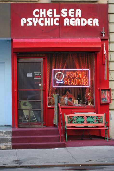 chelsea psychic, nyc by niznoz Psychic Store, Psychic Room, Colorful Storefronts, Psychic Shop, Punk Shop, Popup Shop, Fortune Tellers, Strip Mall, Psychic Reader